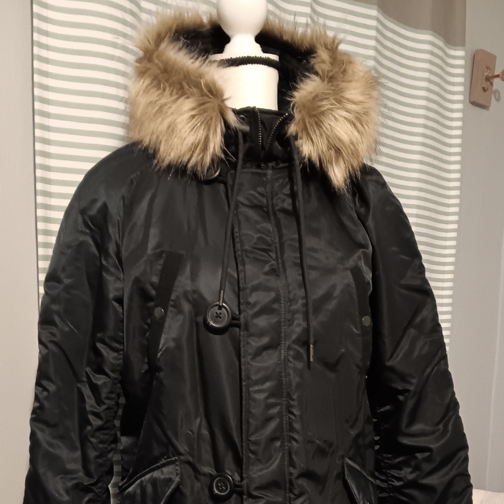 J. Crew Blue and Brown Parka Jacket with Faux Fur Hood - Picture 1 of 9